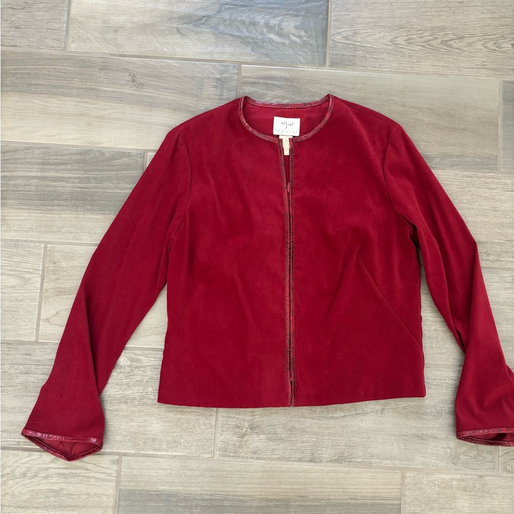 Red women’s suede zip up jacket vision apparel size 10